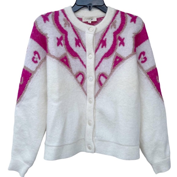 New Sezane Saint Fiacre sweater full button fair isle regency mohair wool - Picture 2 of 11